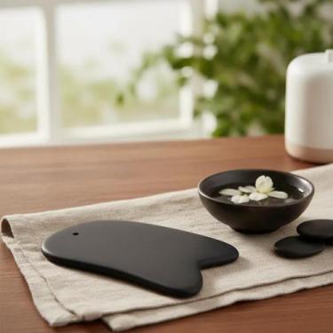 Imagem de Gua Sha Massagem Pedra Obsidiana Preta Chifre - Gold - GoldLife - GL