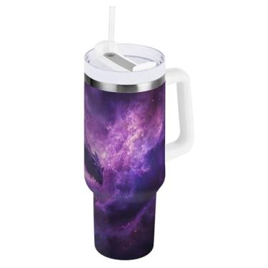 Imagem de ODAWA Copo de aço inoxidável isolado a vácuo Dragon Purple com alça e palha, copo isolado grande