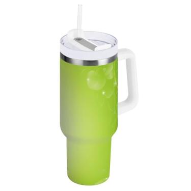 Imagem de ODAWA Caneca térmica verde tulipas amarelas de 1,134 g com alça e tampa de palha, copo de aço inoxidável com tampa 2 em 1