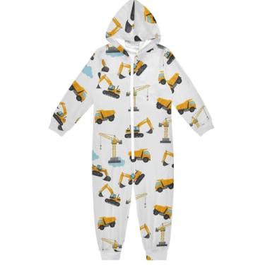 Imagem de Lindo macacão branco de veículos de construção, para crianças, moletom com capuz, peça única, roupas de casa, meninos e meninas, 4 anos, Bonitos veículos de construção brancos, 13-14 Anos