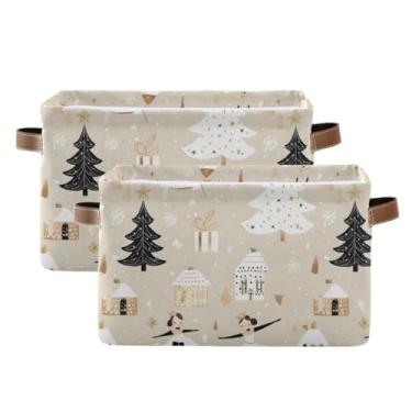 Imagem de Recipientes de armazenamento retangulares dobráveis – caixa de armazenamento de tecido dobrável para banheiro, roupas, inverno, Natal, bailarina dourada, pacote com 2