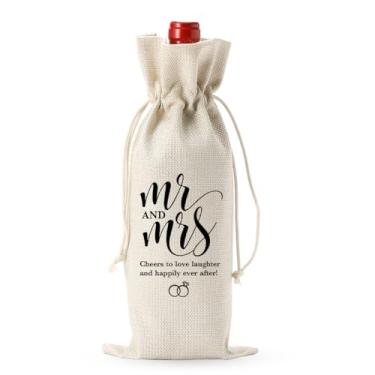 Imagem de Bolsa de cobertura de presente de casamento, presentes de casamento para noiva noivo presentes para casamento noivado ela ele reutilizável capa de vinho bolsa cozinha