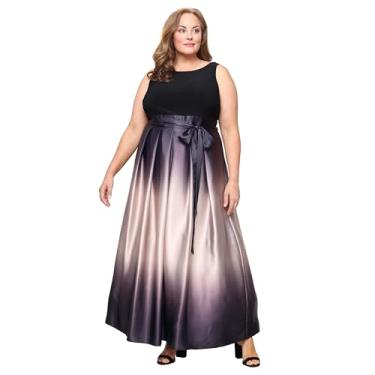 Imagem de S.L. Fashions Vestido de festa longo sem mangas plus size de cetim com bolsos, Preto/champanhe, 48