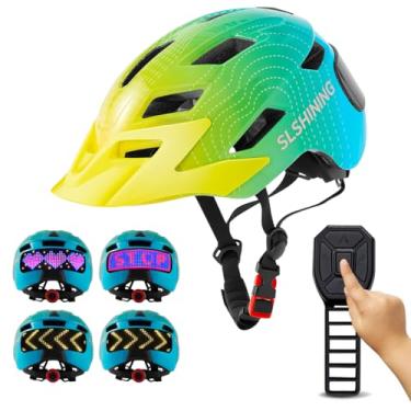 Imagem de Docgari Capacete De Bicicleta Infantil Amarelo, Verde E Azul Com Piscas Led Visor Personalizável - Respirável Leve Para Meninos Meninas, Skate, Patinete