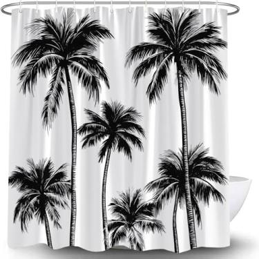 Imagem de UPUMKSK Cortina de chuveiro de palmeira preta e branca tropical tropical coqueiros havaí praia exótica planta selva natureza moderna minimalista cortina de banho com ganchos