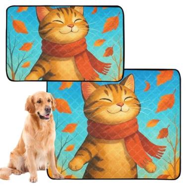 Imagem de Lindo gato malhado colorido lavável tapete de xixi para cães tapete impermeável para gaiola de cachorro almofada reutilizável absorvente cães treinamento penico, médio + grande, conjunto de 2