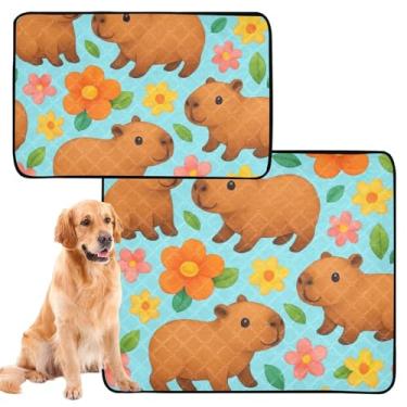 Imagem de TSENQUE Almofadas de xixi fofas capivaras azuis reutilizáveis para animais de estimação laváveis para cães tapetes impermeáveis antiderrapantes à prova de vazamento para cães, pequeno x pacote com 3