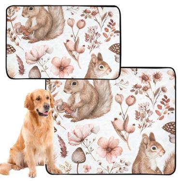 Imagem de TSENQUE Tapete de esquilo fofo marrom floresta reutilizável para gatos de estimação lavável para animais de estimação, tapete impermeável para gaiolas de treinamento de cachorros, absorvente, pequeno