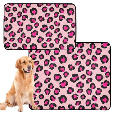 Imagem de Almofadas de xixi laváveis com manchas de leopardo rosa e preto para cães extragrande à prova d'água tapete de cercadinho de cachorro à prova de vazamento, médio + grande, conjunto de 2