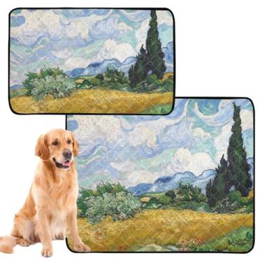 Imagem de TSENQUE Vangogh Wheat Field Cypresses Pet Dog Almofadas laváveis para xixi para gatos e animais de estimação, reutilizáveis, absorventes para cães, tapete de caixa de cachorro fofo, impermeável