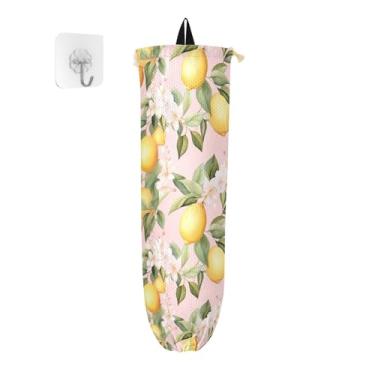 Imagem de Limões amarelos com flores, dispensador de sacolas de supermercado, dispensador de sacolas plásticas para sacolas de supermercado, organizador de sacolas para armazenamento de sacolas plásticas de