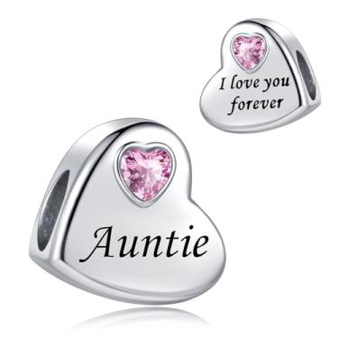 Imagem de Auntie Pink Love Heart Charm Fits Pandora Charms Pulseiras Natal Aniversário Joias Presente para Mulheres Sobrinha Família