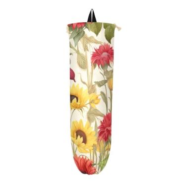 Imagem de Girassóis e Milho em uma Parede Dispensadora de Saco de Mercearia Branco, Suporte de Saco Plástico de Armário, Dispensador de Saco Plástico para Economia de Espaço