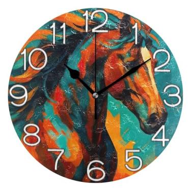 Imagem de GAIGEO Relógio de parede analógico vintage colorido cavalo dinâmico decorativo relógio de cozinha rústico operado a bateria, decoração de parede retrô moderna art déco, 25 cm, ponteiros pretos