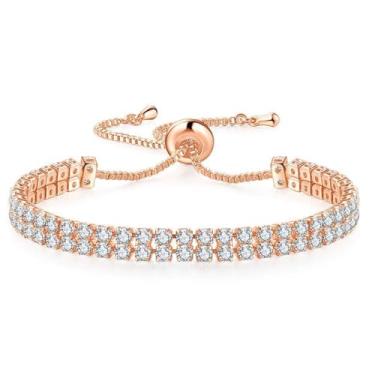 Imagem de Pulseira feminina banhada a ouro branco, fecho deslizante ajustável de zircônia cúbica, joia moderna, presente de casamento, Adjustable, Pedra, Sem Pedra Preciosa