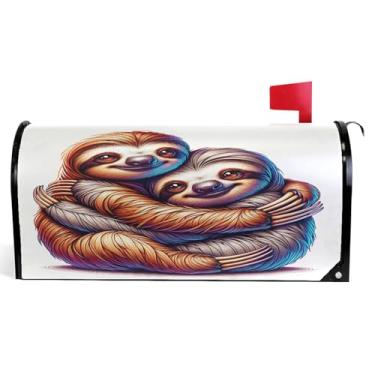 Imagem de Capas magnéticas para caixa de correio decorativas Dia dos Namorados Preguiça Mate Animal Vinil Caixa de Correio Wraps Inverno Moderno Decorações de Caixa de Correio Tamanho Padrão 52,6 x 45,8 cm