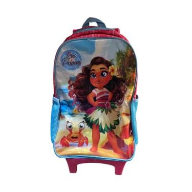 Imagem de Mochila de Rodinhas Infantil Sea Princess, Rosa e Azul, Poliéster, 40x30x14.5cm, 17 Litros, Tema Tropical, com Alça Retrátil