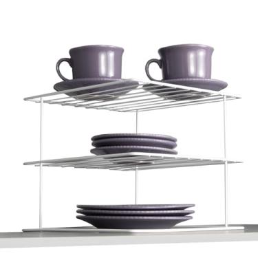 Imagem de Prateleiras Divisora de Prato Organizador de Armário Cozinha Vários Modelos Resistente em Aço Preto Branco Quadrado, de Canto Duplo p/Armários, Duplo Fiver (Branco, Cantoneira Quadrada)