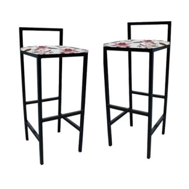 Imagem de Kit 2 Banqueta Alta Com Encosto Quadrada Estilo Industrial Cozinha Balcão Bar(Orquídea Vermelha)
