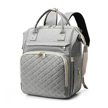 Imagem de Bolsa de fraldas portátil de grande capacidade, resistente à água, bolsa de amamentação, bolsa para mamãe com porta de carregamento USB, alças para carrinho de bebê, 3 bolsos térmicos para mamadeiras