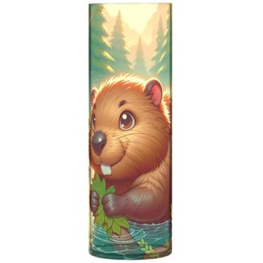 Imagem de Vasos de flores cilíndricos com estampa de animais fofos de castor para centros de mesa, vaso alto de plástico, personalizado, exclusivo, moderno, decoração de casa, 30 cm x 9,9 cm
