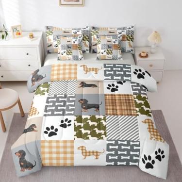 Imagem de Erosebridal Jogo de cama de cachorro Dachshund solteiro com estampa geométrica de animais de estimação, 7 peças, para crianças, meninos e meninas, conjunto de lençol com edredom