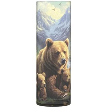 Imagem de Vasos cilíndricos para decoração de casa, pintura de urso, paisagem familiar, vasos altos para flores, decoração estética floral exclusiva, 30 cm x 9,9 cm