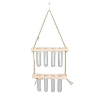 Imagem de Estação de propagação de plantas, vaso de tubo de ensaio de vidro de 8 furos montado na parede com ganchos, para musgo violeta africano Pothos (cor de madeira)