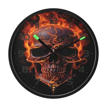 Imagem de SEHANY Relógio artístico de parede de caveira silencioso, sem tique-taque, relógio redondo operado por bateria, controle de som, luz noturna, relógios de parede para sala de estar, cozinha, quarto