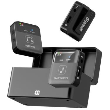 Imagem de SINWE Sistema de monitor intra-auricular sem fio com estojo de carregamento – 1 transmissor e 2 receptores, emparelhamento automático de 2,4 GHz, bateria 30H, suporte OTG, áudio HD de 24 bits/48 kHz