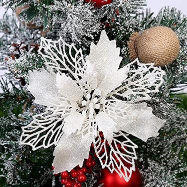 Imagem de ZJchao Poinsétia Brilhante, Flores Artificiais de Natal de 9cm Com Destacável para Decoração de Guirlanda, Festa de Casamento, árvore de Natal (#5)