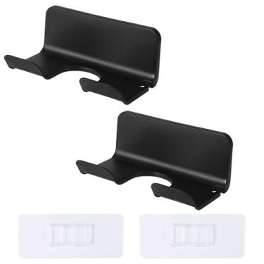 Imagem de Suporte de plástico para secador de cabelo, suporte de parede universal para secador de cabelo, organizador de parede sem perfuração para armário de banheiro (preto)