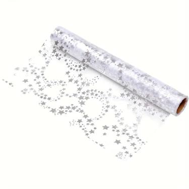 Imagem de 1 peça, caminho de mesa de linho, estrelas em rolo de mesa de organza de metal prateado, decoração de mesa de Natal elegante para ocasiões especiais, decoração de Natal, decoração de quarto, decoração