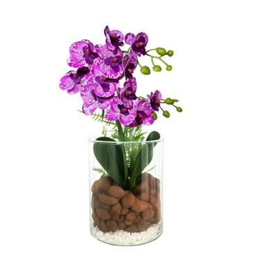 Imagem de Planta Artificial Arranjo de Orquídeas Vaso Solitário Decoração(Roxa)