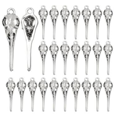 Imagem de HOBBIESAY 60 peças, berloques de crânio, contas de liga, bico de corvo, pássaro, caveira, pingentes, gótico, em massa, pingentes de caveiras de Kallaite antigas, para fazer joias, artesanato, pulseira