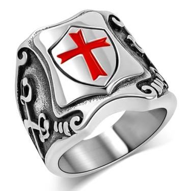 Imagem de Oaldilee Anel de cruz para homens, aço inoxidável, anel de nó celta, ouro 18 quilates, metal preto, retrô, vintage, religioso, cristão, nórdico, viking, machado de batalha, tamanho 7-13, com caixa de