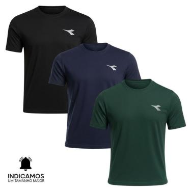 Imagem de Kit 3 Camisetas Diadora Small Logo Masculina - Verde Escuro e Marinho XGG-Masculino