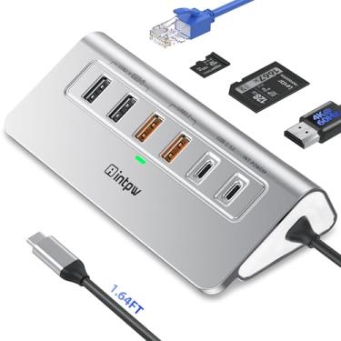 Imagem de Intpw Hub USB C P9R PRO USB C 10 em 1 com 1 Gbps Ethernet 4K@60 Hz HDMI, 10 Gbps 2 Tipo A/C 3.2 Tipo A 2.0, PD 100W, SD/TF, HUB de alumínio USB HUB para iPhone16/15 Series/MacBook