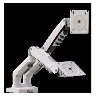 Imagem de F160 Mola a gás 360 graus Desktop 43.2 cm - 68.6 cm Dual Monitor Suporte de suporte para monitor de braço cada um comporta 2-9 kg (branco)