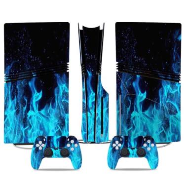 Imagem de Película de decalque para disco Ps5, capa adesiva de vinil de corpo inteiro para console e controle PlayStation 5 (edição de disco PS5, Blue Lightning) (hot fire, disco PS5 Pro)