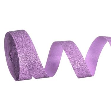 Imagem de PATIKIL Rolo de fita de glitter metálico, rolos de tecido de embrulho de presente de borda única para artesanato, buquê de casamento, festa de casamento, decoração de Natal, roxo