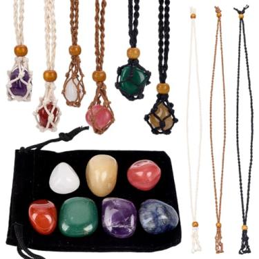 Imagem de GOMAKERER 28 suportes de colar de cristais, 12 peças de cordão ajustável de 78 cm de comprimento com 14 pedras de cristais de chacra e 2 sacos para ioga, meditação, kit de fabricação de joias faça