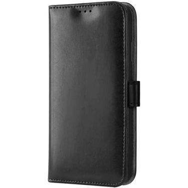 Imagem de KKFAUS Stent Function Flip Case para Apple iPhone 12 (2020) 6,1 polegadas, Carteira de capa de telefone à prova de choque de imitação magnética [Suporte de cartão] (Cor: Preto)