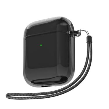 Imagem de Svanove Capa transparente para AirPods com alça, linda capa de plástico rígido transparente para AirPods 1ª 2ª geração com corda, capa protetora feminina Y2K TPU à prova de choque para mulheres e