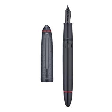Imagem de Hongdian N6 Caneta-tinteiro preta de metal resina pistão, caneta clássica de ponta fina de irídio preto, inclui caneta de escrita de caixa de metal
