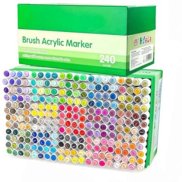 Imagem de Guangna Marcadores de tinta acrílica de 240 cores, canetas de tinta acrílica com ponta de pincel para pintura de abóbora, arte de Natal, pintura rupestre, madeira, vidro, cerâmica, tela, pedra