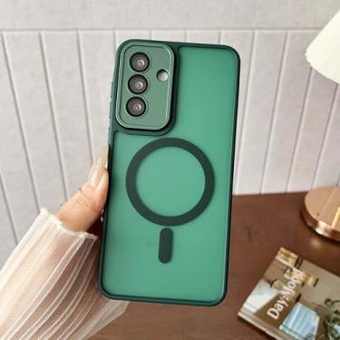 Imagem de Capa de luxo fosca com carregamento sem fio magnético para Samsung Galaxy S25 Ultra S24 FE S23 Plus A56 A36 A26 A17 A07 (para S24 FE/Verde Escuro)