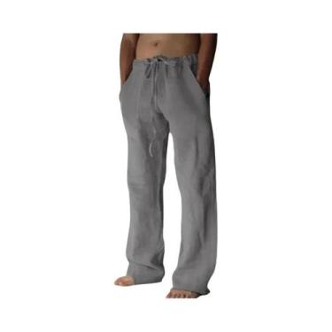 Imagem de Calças Longas Masculinas De Verão Em Algodão E Linho Respirável Com Ci