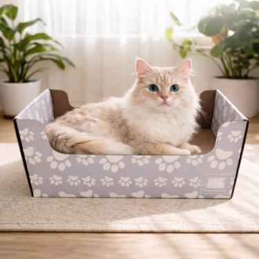 Imagem de SnuggleSprunce arranhador 2 em 1 para gatos, brinquedo resistente, caixa de papelão ecológica com almofada dupla face recarregável, para gatos e gatinhos, móveis internos para animais de estimação