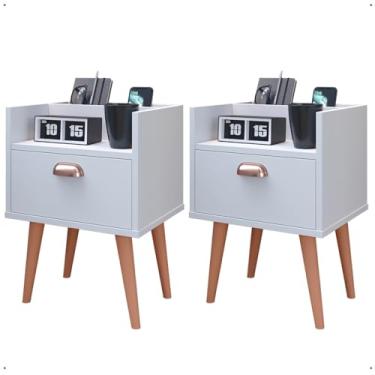 Imagem de Kit 2 Mesas de Cabeceira Milena Criado Mudo com Gaveta Pés Retrô (BRANCO)